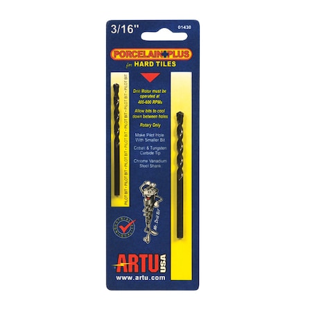 Artu Usa ARTU Porcelain Plus 3/16 in. X 3-1/2 in. L Tungsten Carbide Tipped Glass and Tile Bit Set Straight S 01430